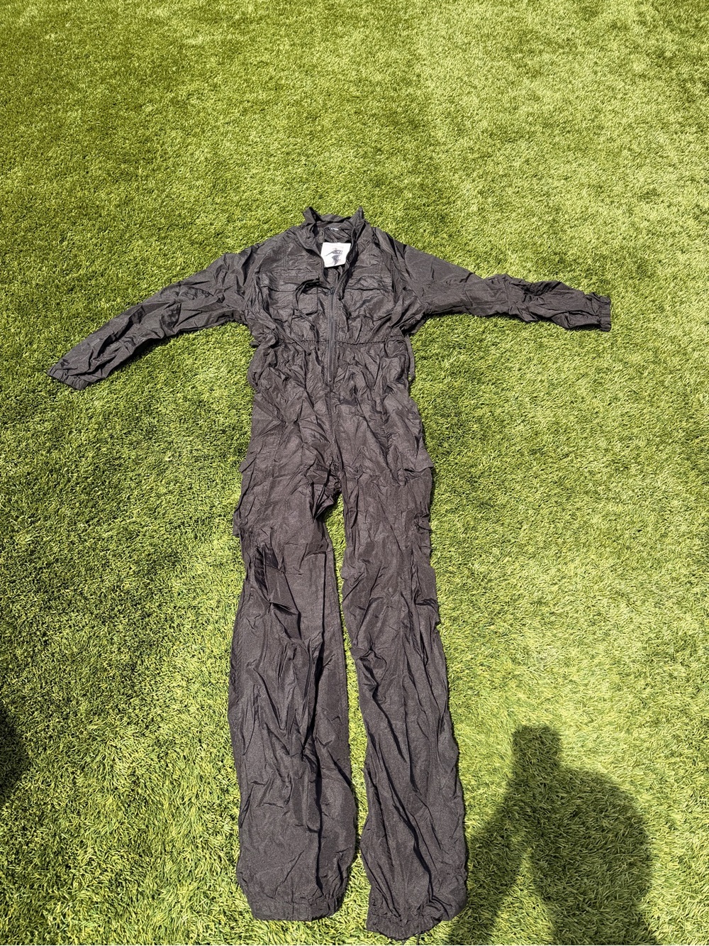 Black Full-Length Zip Windbreaker Jumpsuit